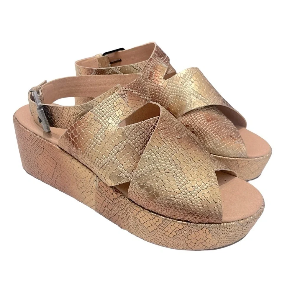 Matisse Runaway Platform Sandals Rose Gold Metallic Snake Animal Print‎ Size 9M